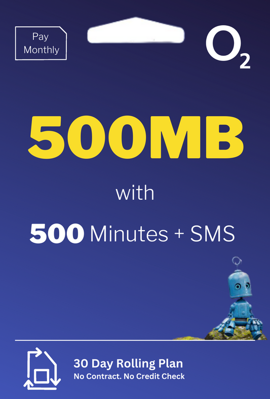 O2 500MB DATA + 500 minutes of calls + SMS.