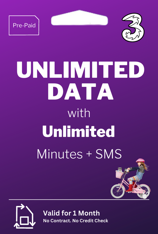 Three Unlimited Data + Calls + SMS | Pre-Paid